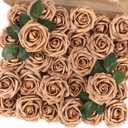 MACTING 30PCS Artificial Flower Roses Fake Flowers with Stem Foam Roses for DIY Wedding Bouquet Table Centerpieces Party Holiday Baby Shower Home Spring Valentines Day Decorations,Light Brown