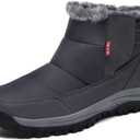 Jakcuz Mens Waterproof Warm Faux Fur Hook and Loop Snow Boots Size 42 Cotton High Top Non-slip Walking Boot Shoes (10.5, Dark Grey)