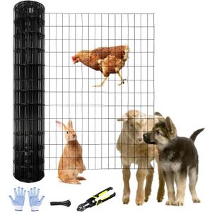 Tongmo 4 ft x 100 ft Black PVC Coated Welded Wire Fence, 16GA Garden Chicken Wire Fence Roll, Mesh Size 2" x 4" Hardware Cloth, Ideal for Yard Protection and Poultry Netting (4ft*100ft)