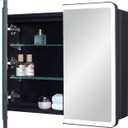 LED Bathroom Medicine Cabinet with Round Corner Framed Mirror Door 22 x 20 inch, Recessed or Surface Mount, with Adjustable Glass Shelves Shelves
