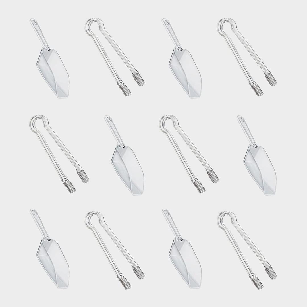 12 Pcs Plastic Ice Tongs and Scoops Mini Kitchen Tongs Utility and Kitchen Scoops Ice Shovel Scoop Ice Cube Buffet Scoop for Cocktail Whiskey Tea Party Candy Dessert Buffet