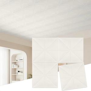 Peel and Stick Ceiling Tiles Foam 13.8x13.8 inch, 32 Pcs Covering 42 sq.ft Self-Adhesive Waterproof Ceiling Tiles for Interior Wall Decor, White Pattern
