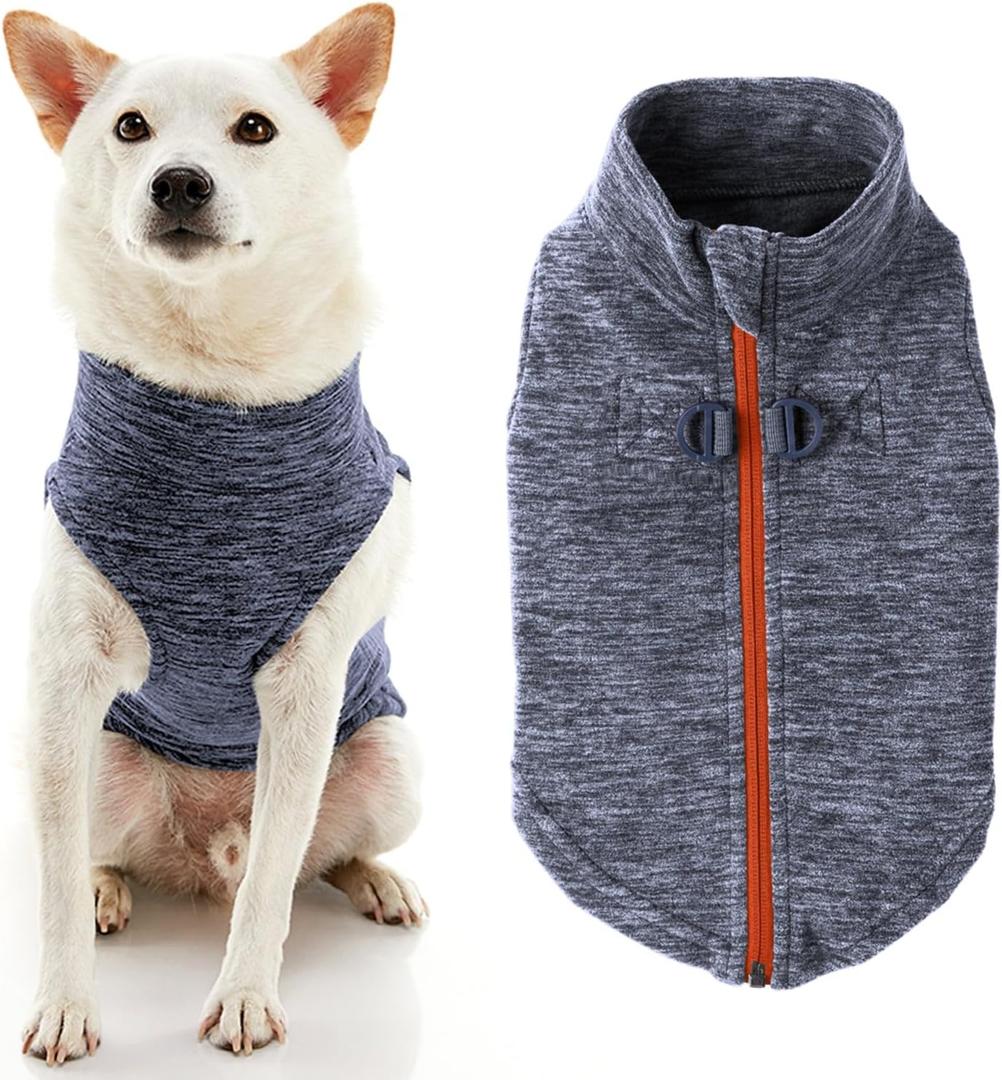 Gooby Zip Up Fleece Dog Sweater - Gray Wash, Small - Warm Pullover Fleece Step-in Dog Jacket with Dual D Ring Leash - Winter Small Dog Sweater - Dog Clothes for Small Dogs Boy and Medium Dogs (Small chest (~13.5"))