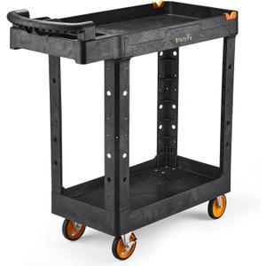 ELAFROS 2-Tier Utility Cart with Deep Shelves, Ergonomic Handle, 5" All-Swivel Wheels (2 with Brakes), Heavy Duty Rolling Cart Holds 550 lbs, 41.3 x 16.8 x 40.9 in