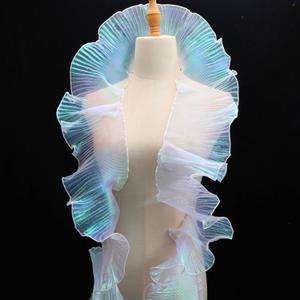 Ruffle Pleated Chiffon Trim Iridescent Fabric Ribbon Organza Sheer Ruffled Lace Trim for Dress Crafts Sewing (Iridescent White) Ruffle Pleated Chiffon Trim Iridescent Fabric Ribbon Organza Sheer Ruffled Lace Trim for Dress Crafts Sewing (Iridescent White)