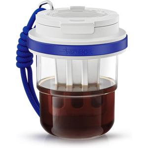 MHW-3BOMBER Cold Brew Coffee Maker Crossbody Portable 18oz - Iced Coffee Mug Tea Brewer Pitcher with Filter - Travel Coffee Tumbler for Gifts Car Office Gym, Blue M5772BL-OS