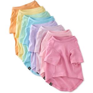 Toby II - The Perfect Tee, 8 Pack Short Sleeve Pet T-Shirt 100% Organic Cotton Tees Clothes for Small, Medium, Large Dogs, Rainbow Pink, Small