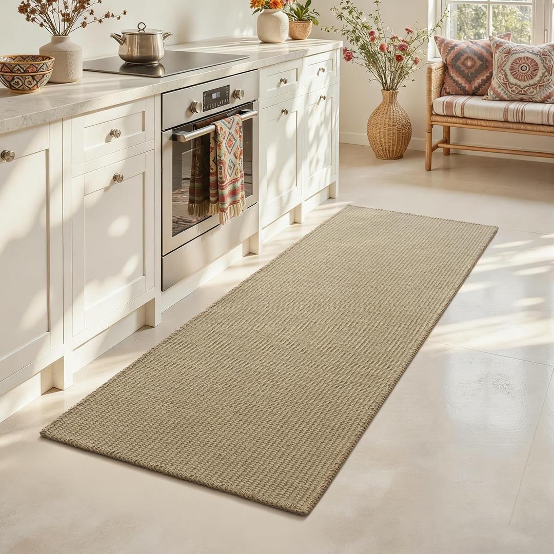 RESARE 100% Jute Runner Rugs for Kitchen, 17"x60" Kitchen Mats for Floor, Woven Kitchen Rugs Non Slip, Farmhouse Kitchen Sink Floor Mats, Pet Mat for Hallways, Entryway, Laundry, Office