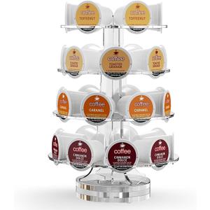Crystal Clear Acrylic Coffee Pods Holder Carousel Compatible with 30 Keurig K-cup Pod And Nespresso Vertuo Capsuless, Space-Saving Coffee Pod Storage Organizer for Small Countertop