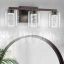 SineRise 3-Light Bronze Vanity Light with 3 Color Modes (3000K/4000K/6000K), Eye Protection LED Bathroom Light Fixture, Dimmable Modern Wall Light Over Mirror with Clear Glass Shade
