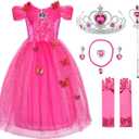 JerrisApparel Flower Girls Dress Princess Costume Butterfly Girl (8 Years, Pink With Accessories)