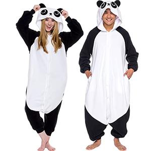 Funziez! Adult Onesie Halloween Costume - Animal Dinosaur Shark - Unisex Plush One Piece Cosplay Suit for Adults, Men and Women (Large, Panda)