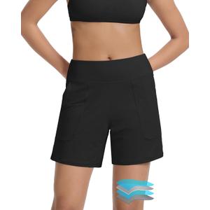 Beautikini Period Swimwear Swim Bottom Menstrual Leakproof Shorts 3" High Waisted Bathing Suit for Girl Teens Black