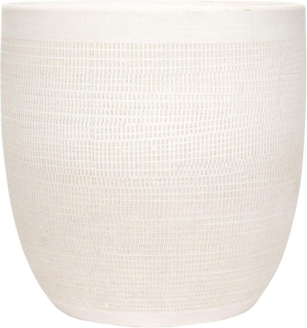 Creative Co-Op Large Matte White Embossed Stoneware Planter