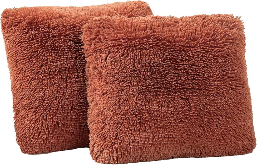 TOONOW Set of 2 Decorative Throw Pillow Covers 18x18,Fluffy Pillow CoversLuxury Faux Fur Sofa Pillow Covers for Sofa Couch Living Room Bedroom, No Pillow Insert (Carnelian)