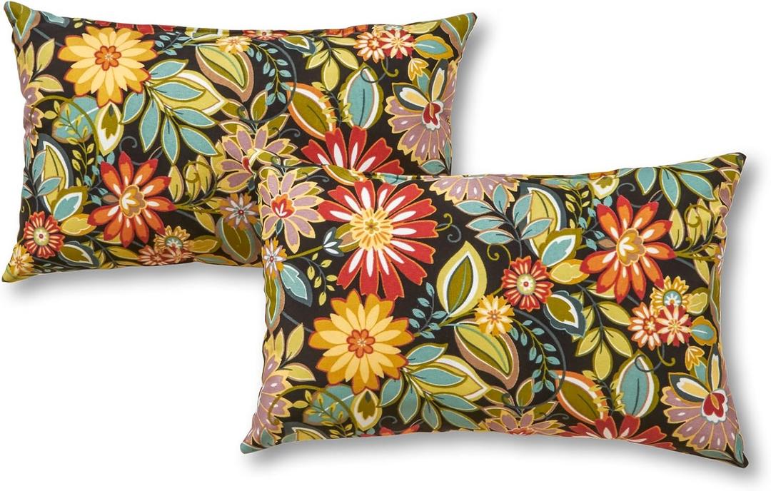 Greendale Home Fashions Outdoor 19x12 inch Rectangle Decorative Throw Pillow, 2-Pack, Bloom 2 Count