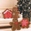 4 Pcs Christmas Plush Throw Pillow Xmas Gingerbread Man Snowflake Gingerbread House Throw Pillow Cute Christmas Decorations Cushion for Xmas Winter Holiday Party Couch Sofa Bedroom (Red)
