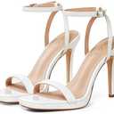 Elisabet Tang Women’s Stilettos Heeled Sandals Open Square Toe Heels,4.3 Inch Open Toe Strappy Sexy High Heels Ankle Strap Buckle Heels for Party Wedding Dress Daily Wear Shoes 8