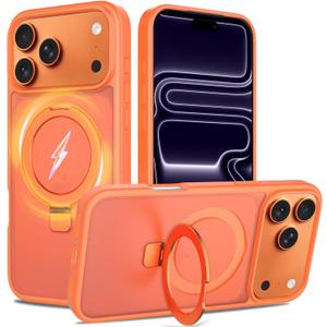 2 x Ultra-Magnetic Stand for iPhone 17 Pro Max Case [Military Drop Protection] [Compatible with MagSafe] Shockproof Translucent Matte Slim Ring Holder Case for iPhone 17 Pro Max (Orange)