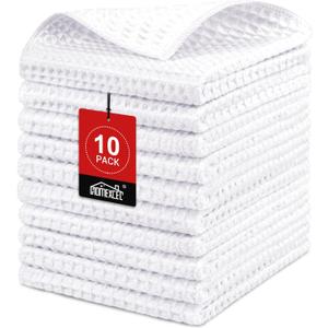 HOMEXCEL Waffle Weave Microfiber Towel, 10 Pack Lint Free Cleaning Rags, 12 x 12 Inches Barista Towels, Reusable Microfiber Cleaning Cloth for Household, Kitchen, Glass and Window, White