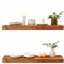 Solid Wood Floating Shelves,23.6in Finished Real Wood Wall Shelves with Heavy-Duty Hidden Bracket, Easy Installation, Set of 2, 23.6in x 7.1in x 1.5in, for Living Room Bedroom Kitchen,Bronze