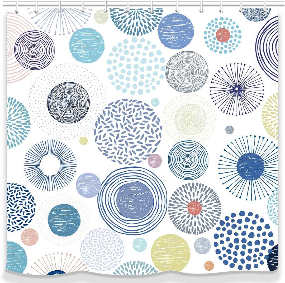 Modern Design Colorful Circles and Fireworks Fabric Shower Curtains Bathroom Dcor Machine Washable. Blue
