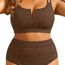 Yonique Women Plus Size High Waisted Bikini - Ribbed Two Piece Swimsuit Tummy Control Bathing Suit V-Wired 2026 Swimwear, 16 Plus