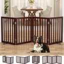 Homykic Bamboo Freestanding Dog Gate, No Assembly Pet Gate Indoor, 24H x 75W Extra Wide Foldable Puppy Fence with Support Feet for the House, Doorways Stairs, 4 Panels, No Drilling, Espresso