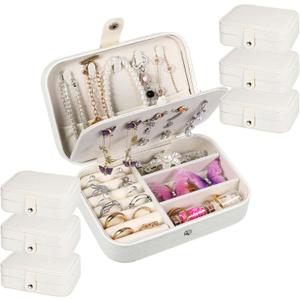 6 Pcs Travel Jewelry Box, PU Leather Mini Travel Jewelry Organizer for Women Girls, Double Layer Portable Small Ring Case, Display Storage Holder Boxes for Stud Earrings, Rings, Necklaces, Bracelets (