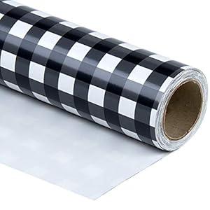WRAPAHOLIC 30 Inch Plaid Wrapping Paper Roll - Black and White Plaid Design for Birthday, Holiday, Party, Wedding, Baby Shower Packing - 30 inch x 33 feet