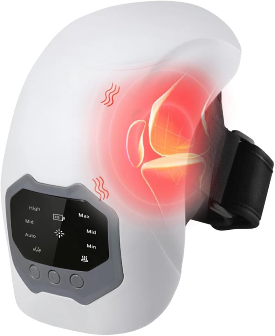 Cordless Portable Knee Massager with Heat, 3 Vibration Modes, 3 Heating Levels for Pain Relief, LED Screen and Adjustable Straps, White Elephant Gifts for Adults, Mom,Women and Men