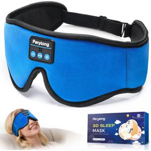 Sleep Mask with Bluetooth 5.4 Headphones, Wireless Music Sleep Eye Mask for Side Sleepers, 3D Contoured Comfort & Built-in HD Stereo Earphones, Blackout for Travel (Bright Blue)