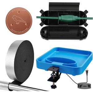 4 Pcs Heated Bird Bath Feeder for Deck Railing, 75w Detachable Birdbath with Copper Disk Pipe Insulation Tape Extension Cord Cover, Bird Feeder for Winter Outdoor Garden Yard Patio(2-in-1)