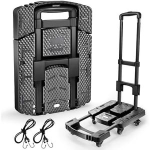 Voipvvii Folding Hand Truck 500lbs, Portable Heavy Duty Dolly Cart, 6 Wheels Collapsible Luggage Cart with 2 Elastic Ropes - Compact Trolley Cart for Easy Moving - Ideal Hand Cart for Travel and More, Black 