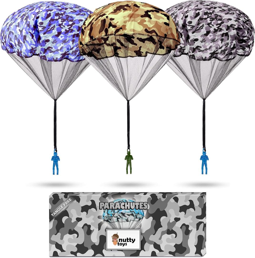 nutty toys Army Parachute Toys for Kids - Tangle Free Outdoor Flying Parachute Men, Best Indoor & Outside Toys for 4 5 6 7 8 9 10 11 12 Year Old, Top Easter Basket Stuffers 2026, Unique Boys Gifts