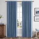 MIULEE 100% Blackout Linen Curtains for Bedroom, Blue Solid Luxury Decor Thermal Insulation Room Darkening Drapes for Living Room Nursery Back Tab Rod Pocket 42 x 84 Inches, 2 Panels