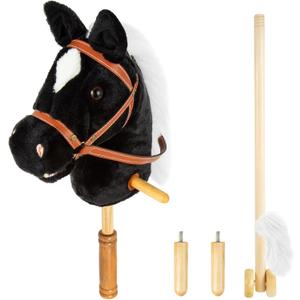 Stick Hobby Horse Riding Toy, Plush Horse for Toddlers Ages 3+, Ride On Toy Fun Pretend Play with Wooden Wheels and Real Pony Clip-Clop Sounds - Black, 39 Inches
