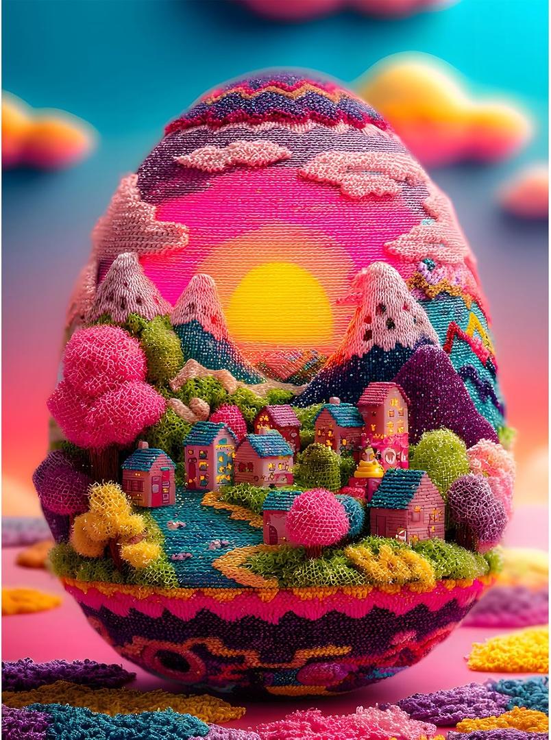 Puzzles for Adults 500 Pieces, Egg Jigsaw Puzzles - Fantasy Egg World, Impossible Colorful Country Decor Egg Puzzle for Seniors Families, 20.47x14.96 Inches, 1:1 Poster, Letter On The Back