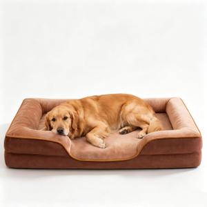 Sweetcrispy Orthopedic Large Dog Bed, Waterproof Pet Sofa Supportive Bed | XL Pet Bed with Removable & Washable Cover, Non-Slip Base Dog Couch, Egg Crate Foam with Bolster Sides, Brown