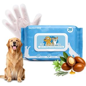 4 x Pet Glove Wipes for Dogs and Cats, Rinse-Free Dog Grooming Wipes, Fragrance-free Hypoallergenic Deodorizing Wipes, Ultra-Thick, For Pets Cleaning, Post-Operative Care, Daily Grooming and Travel 20 PCS