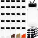 28 Pack 16 Oz Plastic Spice Jars Bottles Containers with Black Cap Empty Seasoning Bottles Large Clear Spice Shaker and Stickers for Storing Spice, Salt, Herbs