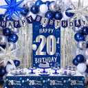 20th Birthday Decorations for Boys Girls Men, Blue Happy 20 Birthday Decorations for Him Her, Boy 20th Birthday Door Banner, Balloons Tablecloth Foil Backdrop Star Balloons for 20 Year Old Party Decor