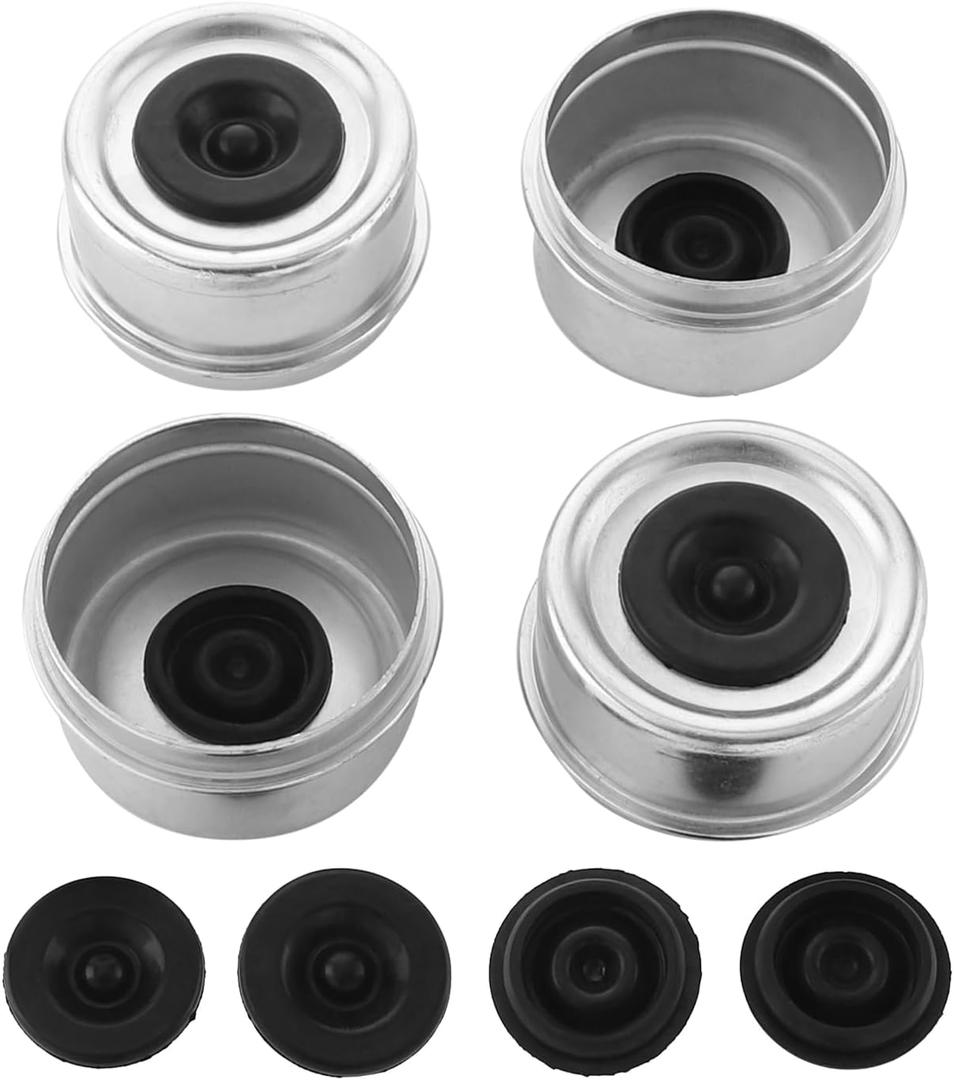 4 PCS 2.44'' Trailer Hub Dust Cap Trailer Axle Grease Cap with 8 Rubber Plugs, Steel Wheel Bearing Dust Caps Fit for Most Standard 5200 to 6000 Pound Axles Boat Dexter EZ Lube Trailer Camper RV
