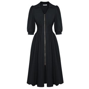 GRACE KARIN Womens Summer Midi Dress 2026 A Line Business Office Work Dress Fit and Flare Zipper 3/4 Sleeve Dress with Pocket, M