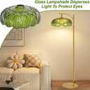 Glass Lamp Shades,Vintage Green Shade 9.4in E26 Flower Shape Replacement Lampshade for Floor, Wall, Pendant, Vanity Light 2Pcs