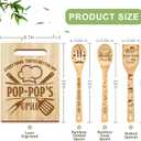 Pop Pop Gifts, Pop Gifts from Grandkids Fathers Day, Poppop Birthday Gift Wooden Cutting Board Utensils Set with Apron, Great Pop Grandprents Day Fathers Day Stocking Stuffer Kitchen Gift