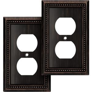 Henne Bery Sunken Pearls Heavy Duty Decorative Wall Plate Switch Plate Outlet Cover (Single Duplex, 2 Pack, Aged Bronze)