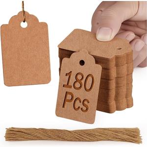 PH PERKHOMY 180 Pcs Gift Tags with String Attached Kraft Paper Blank for Price Tag Gift Bag Hang Tags Box Labeling Clothes Craft Wedding Christmas Presents Halloween (Brown 180 Pcs)