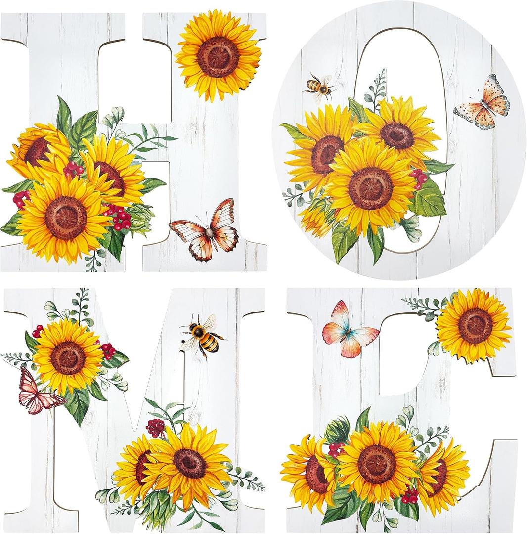 Sunflower Wood Home Sign,Summer Wall Decor Rustic Wall Sign for Home Letters Hanging Wall Decor,Wall Art for Living Room Kitchen Bedroom Decor.(White)