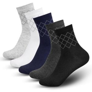 Mens Dress Socks, Business Crew, Premium Cotton Blend, Breathable, Odor Control, 5-Pack (One Size, C1)